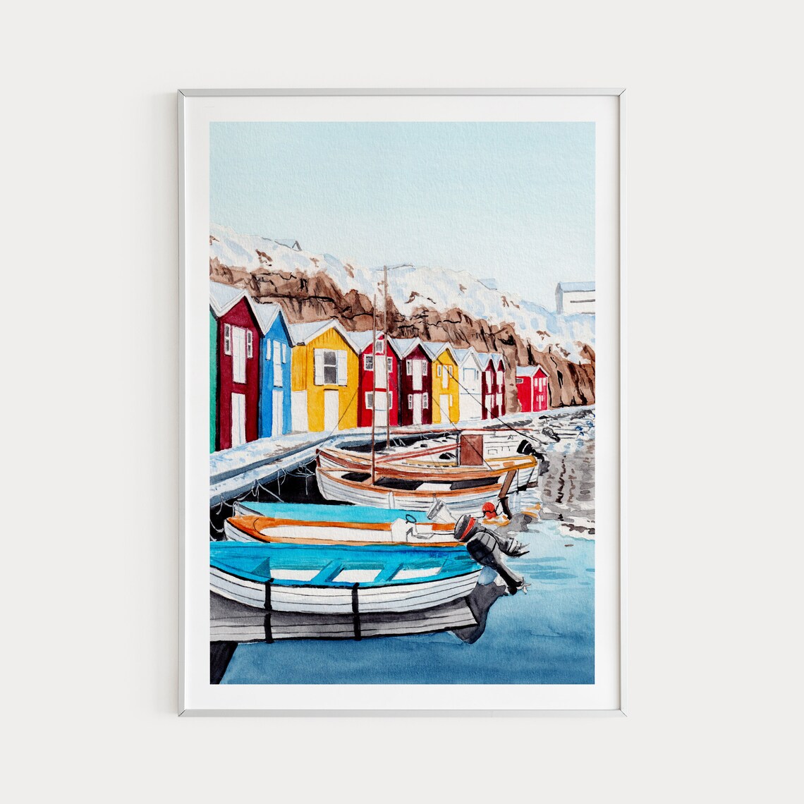 Smogen Sweden Travel Poster, Scandinavian Watercolor
