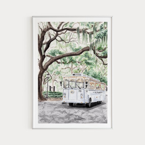 Savannah Watercolor Cityscape Art Print, Georgia