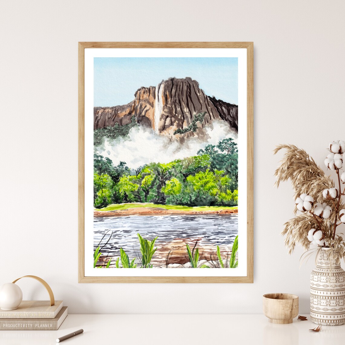 Angel Falls Venezuela Tepui Waterfall Mist River Watercolor Poster - Image 2