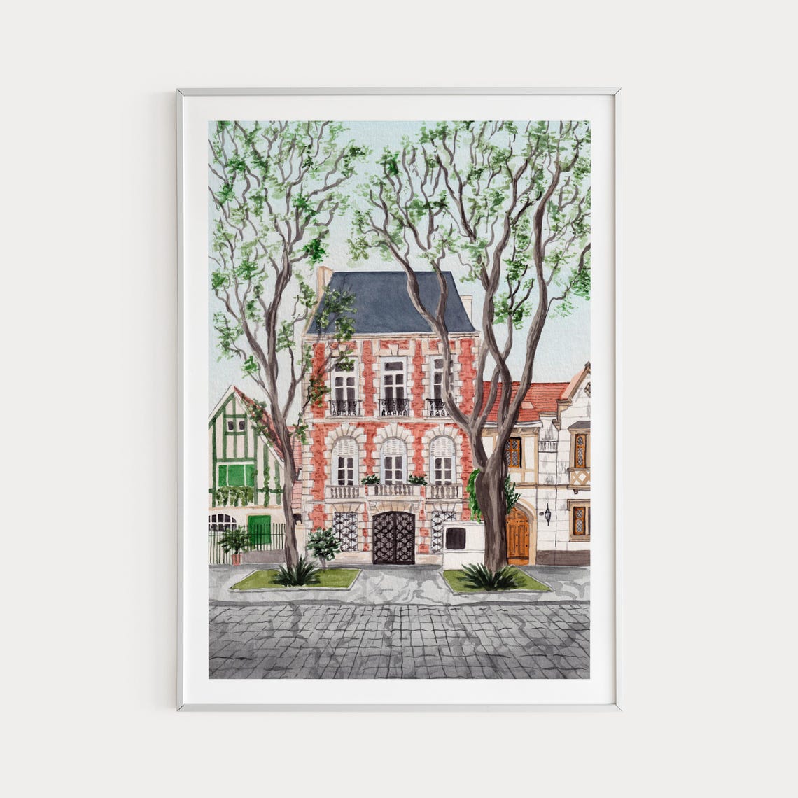 Belgrano Buenos Aires Brick Townhouse Cobblestone Street Poster