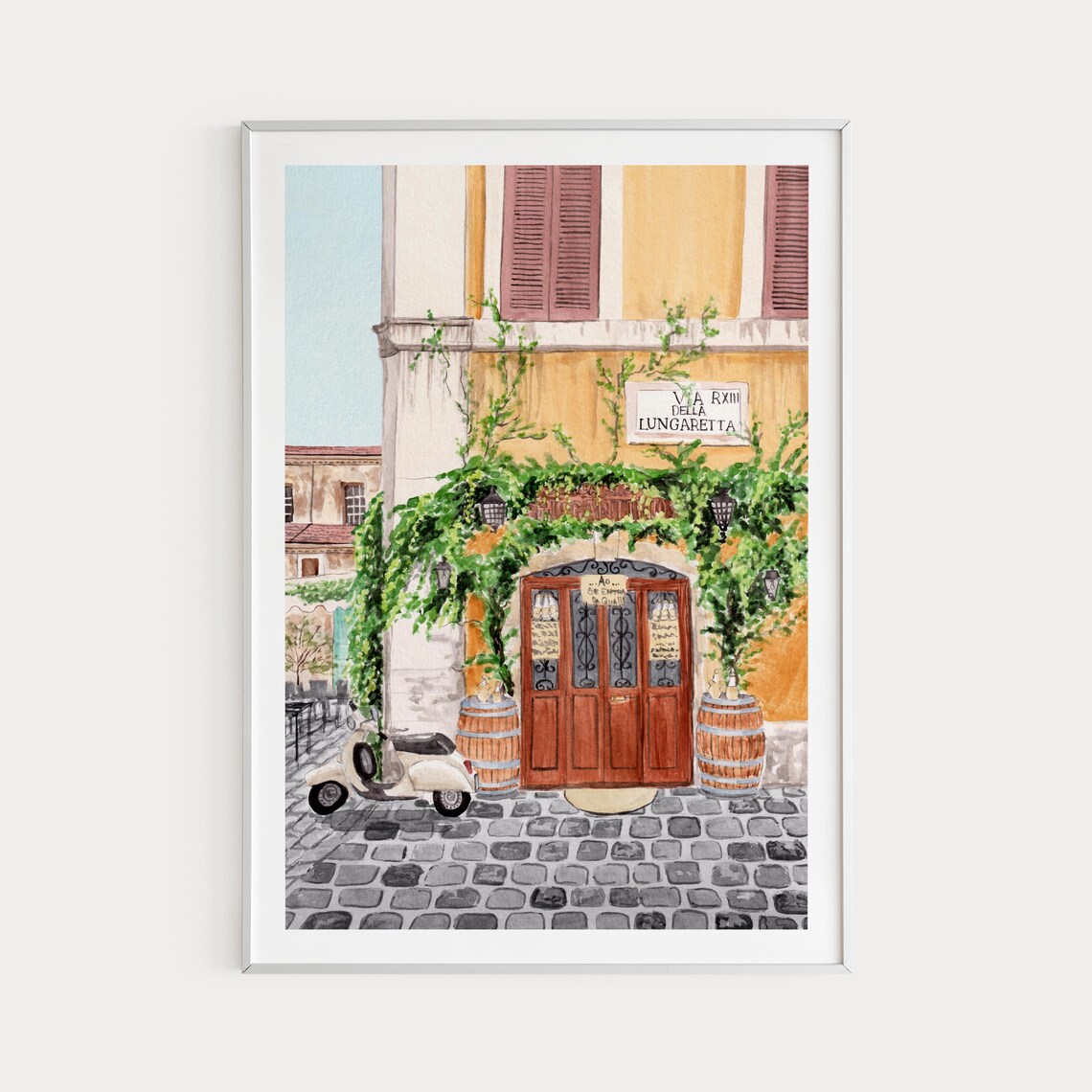 Trastevere Rome Vine-Covered Doorway And Vespa Street Scene Poster