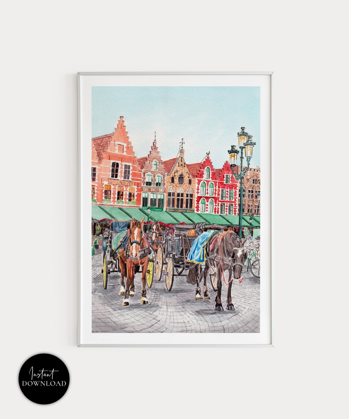 Bruges Belgium Cityscape Travel Poster, Europe