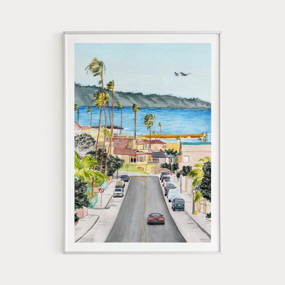 San Diego Watercolor Cityscape Art Print, California
