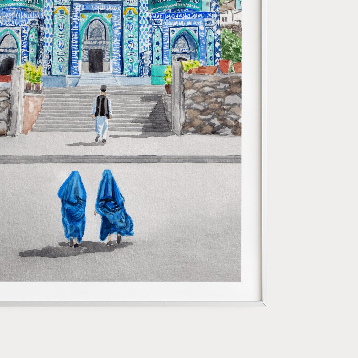 Afghanistan Blue Domed Shrine Watercolor Painting Art Poster - Image 2