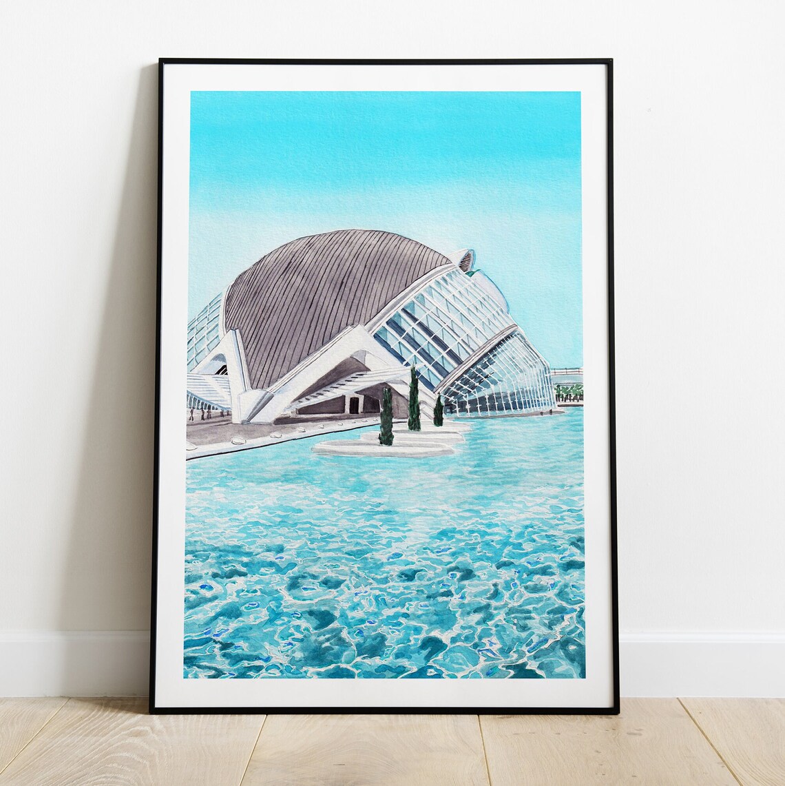 L'Hemisferic Valencia City of Arts and Sciences Watercolor Poster - Image 2