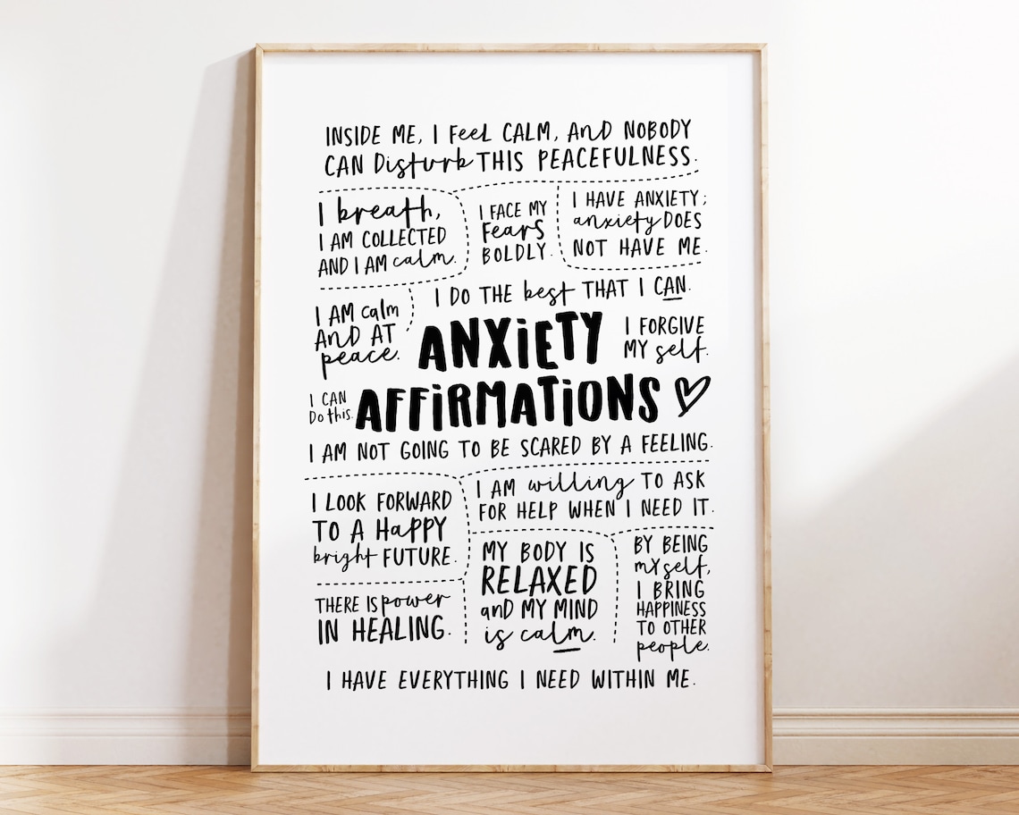 Anxiety Relief Affirmations Poster, Therapy Office Decor