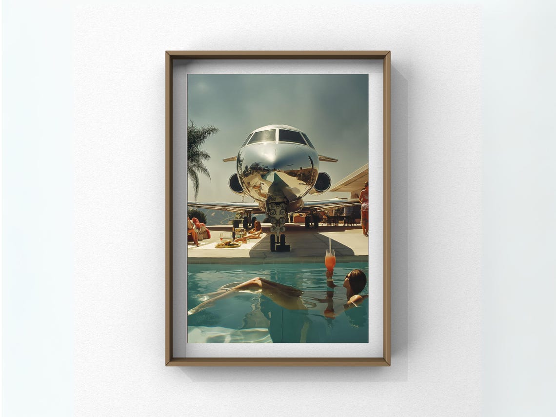 Private Jet Poolside Retro Glam Luxury Travel Lifestyle Poster