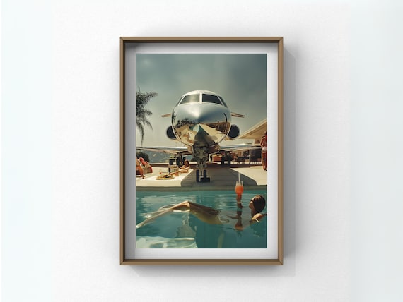 Private Jet Poolside Retro Glam Luxury Travel Lifestyle Poster