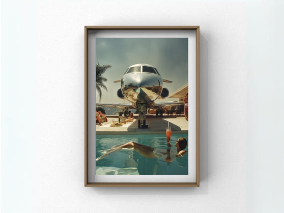 Retro Glam Poolside Wall Art Slim Aarons Style Aviation Print Vintage Jet Lifestyle Decor