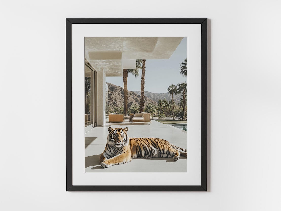 Palm Springs Veranda Tiger Pool Poster Print