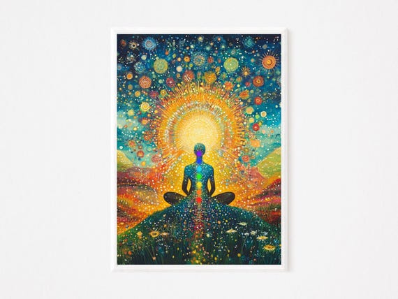 Chakra Meditation Wall Art Colorful Energy Alignment Print Spiritual Healing Yoga Decor