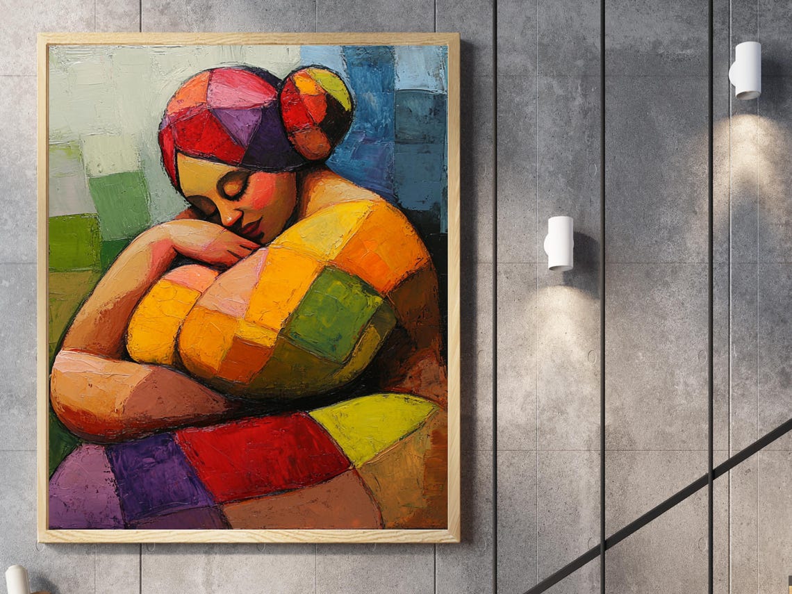 Abstract Female Portrait Wall Art Colorful Body Positive Print Modern Feminine Decor
