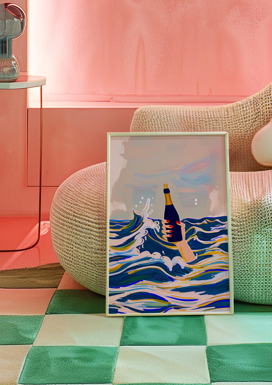 Champagne Bottle Ocean Waves Celebration Party Cheer Art Poster - Image 2
