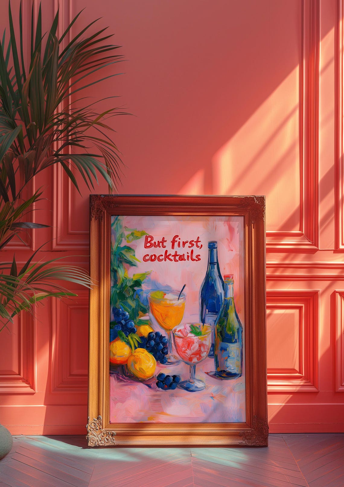 But First Cocktails Bold Text Colorful Cocktail Party Poster - Image 2