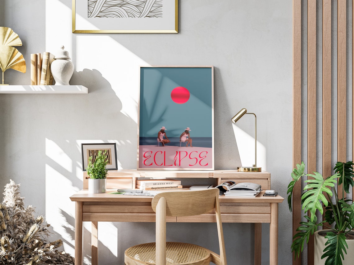 Eclipse Red Sun Beach Women Retro Minimalist Typography Poster - Image 4