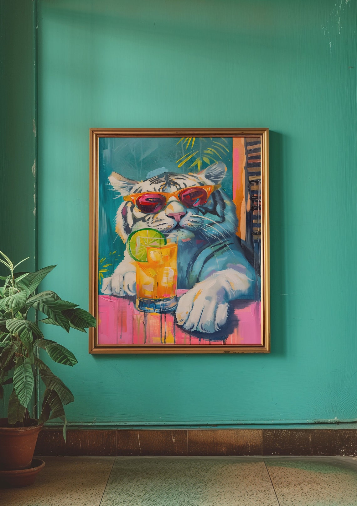 Tiger Sunglasses Cocktail Summer Fun Party Animal Art Poster - Image 3