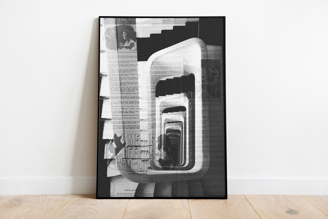 Black and White Modernist Staircase Poster with Architectural Collage - Image 3