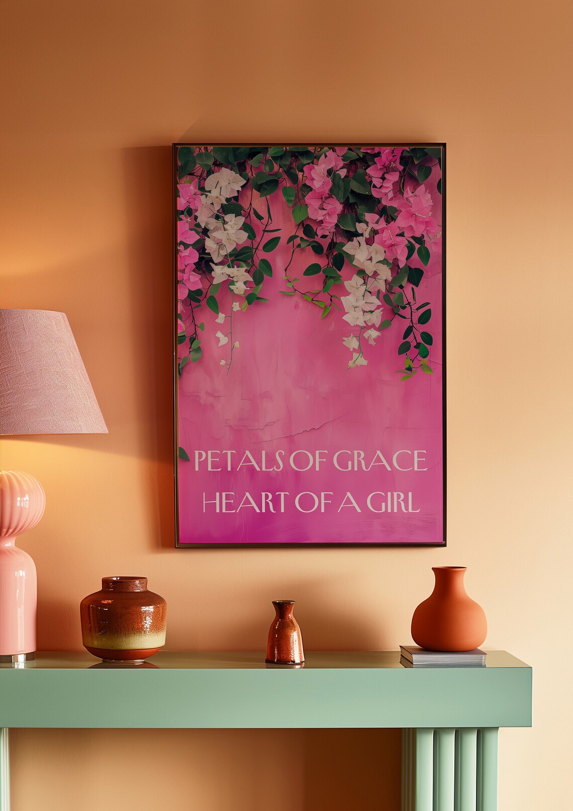 Petals of Grace Heart of a Girl Pink Floral Quote Decor Poster - Image 2