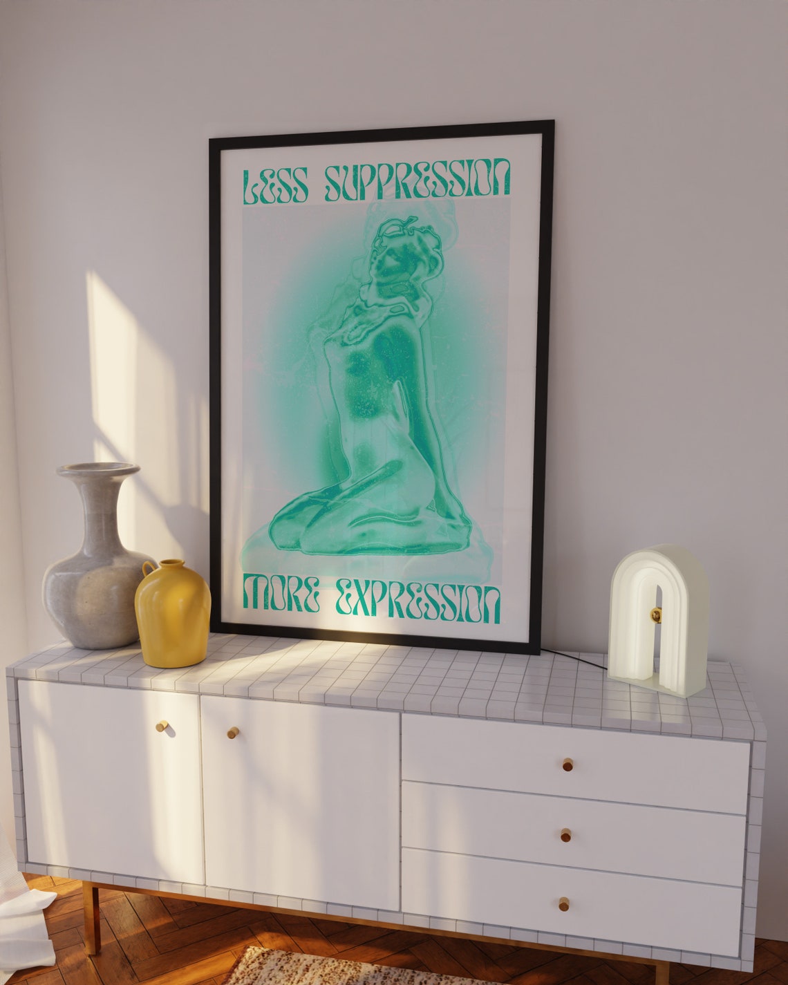 Less Suppression More Expression Mint Green Affirmation Poster - Image 2