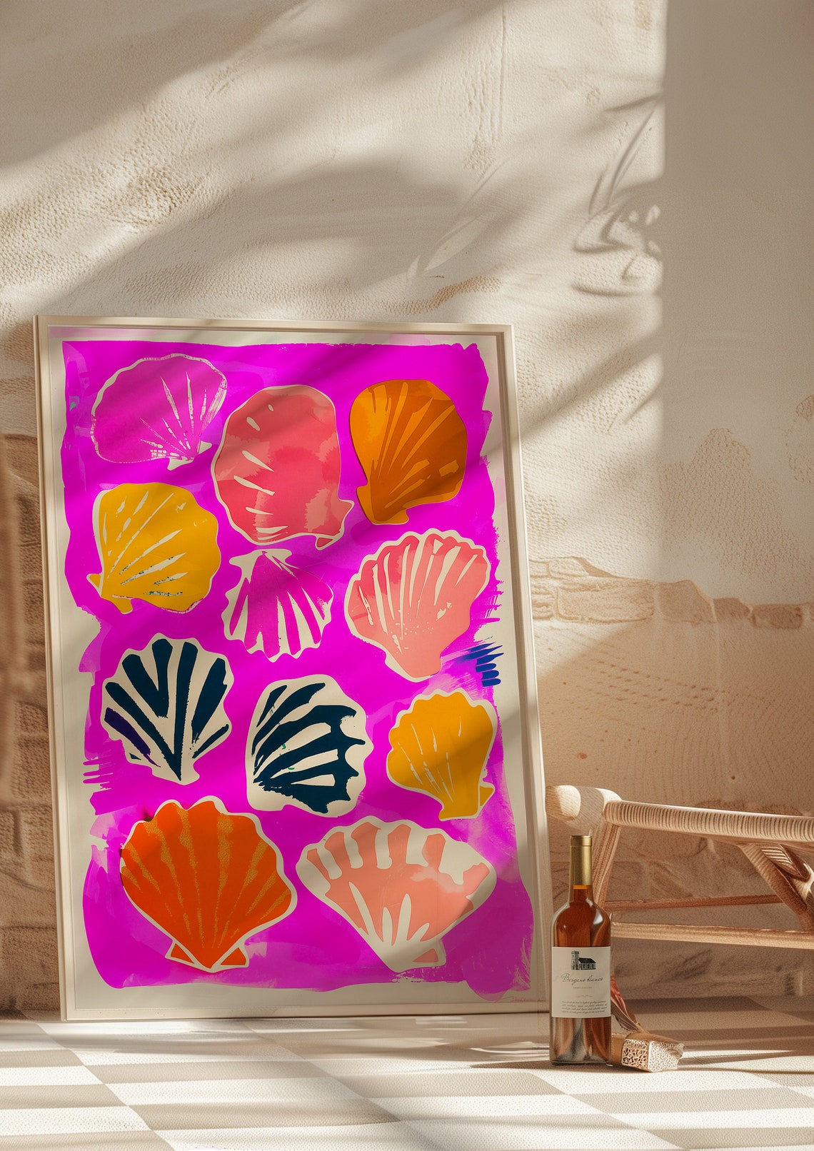 Maximalist Hot Pink Seashell Poster with Colorful Scallop Shell Art - Image 2