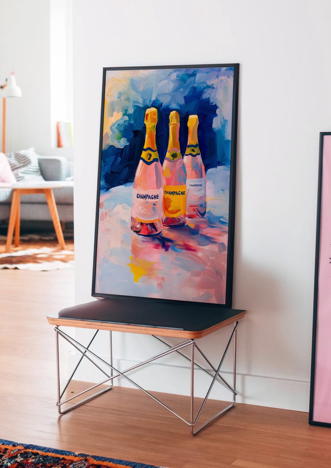 Three Pink Champagne Bottles Painterly Still Life Art Poster - Image 4
