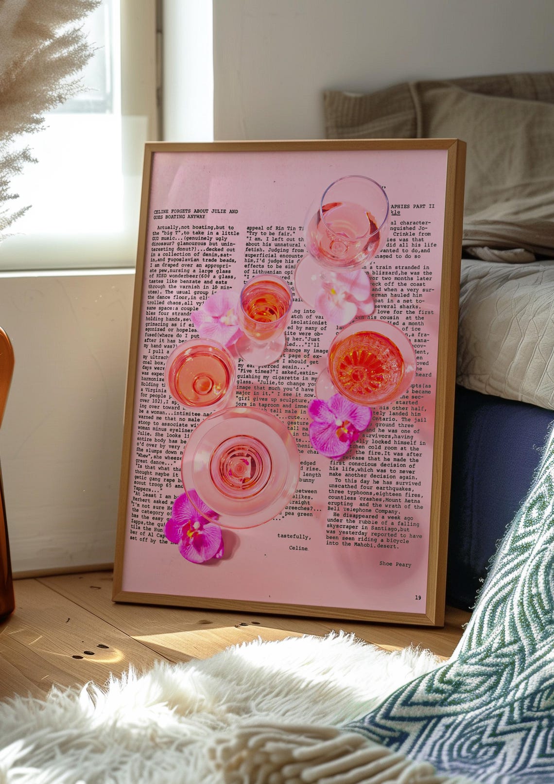 Pink Rose Cocktail Glasses Poster with Orchids on Vintage Paper - Image 2