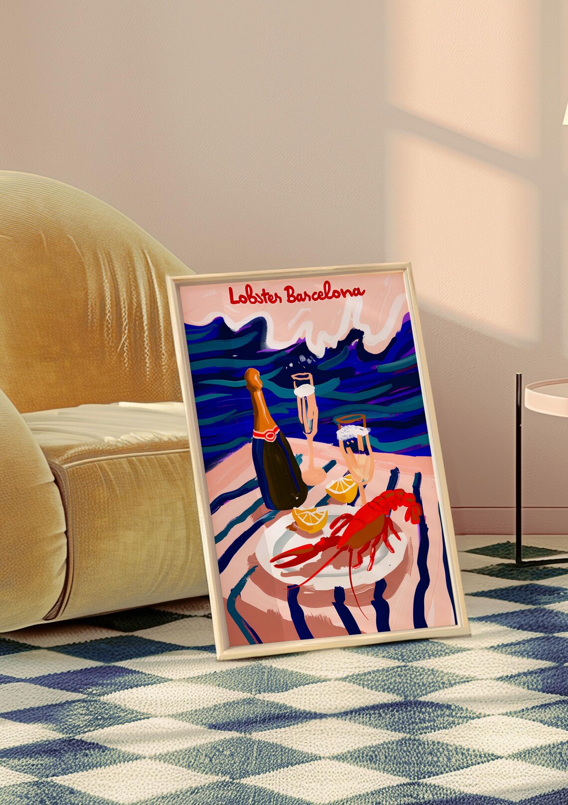 Lobster Barcelona Champagne Dinner Summer Table Seaside Art Poster - Image 2
