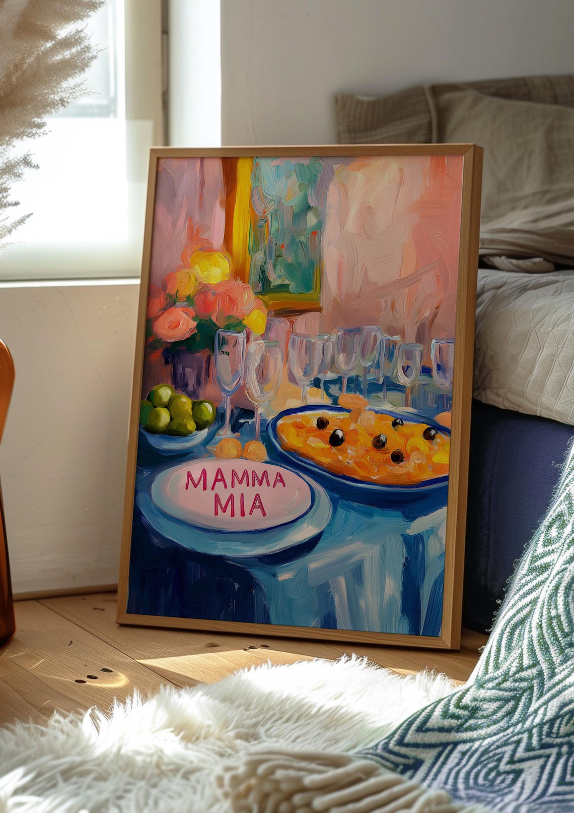 Mamma Mia Italian Feast Pizza Olives and Wine Glasses Poster - Image 2