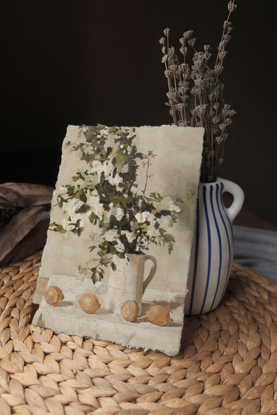 White Flower Vase Still Life Art Print, Vintage Farmhouse - Image 3