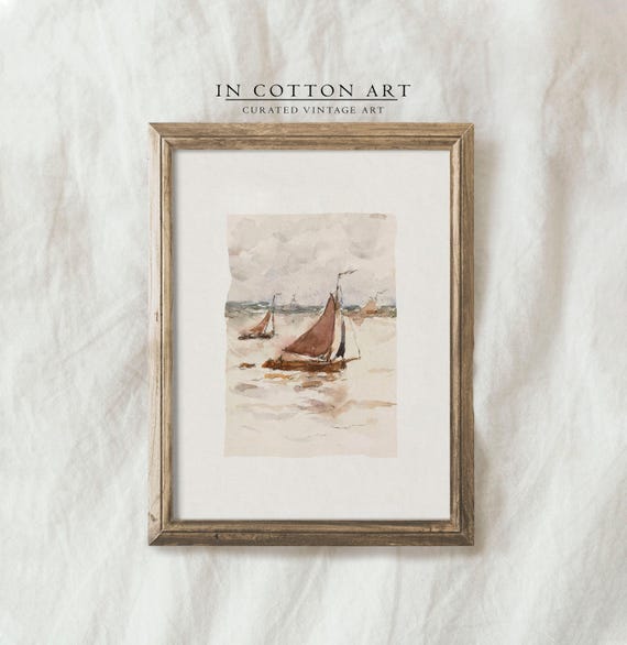 Vintage Sailboat Watercolor Art Print, Nursery Decor
