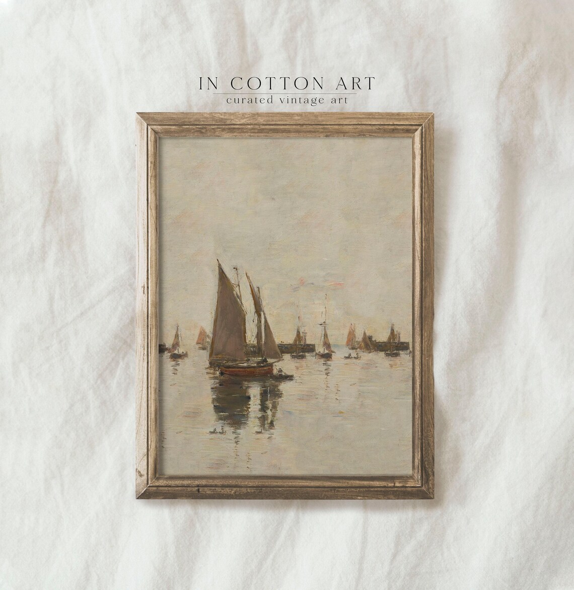 Neutral Sailboat Oil Painting, Rustic Coastal Art Print - Image 3