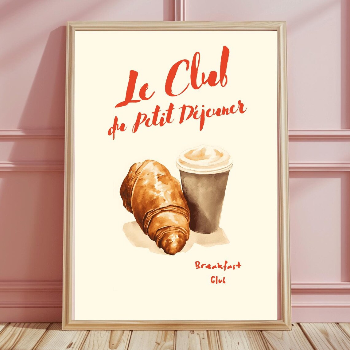 Le Club de Petit Dejeuner Croissant Watercolor French Cafe Poster