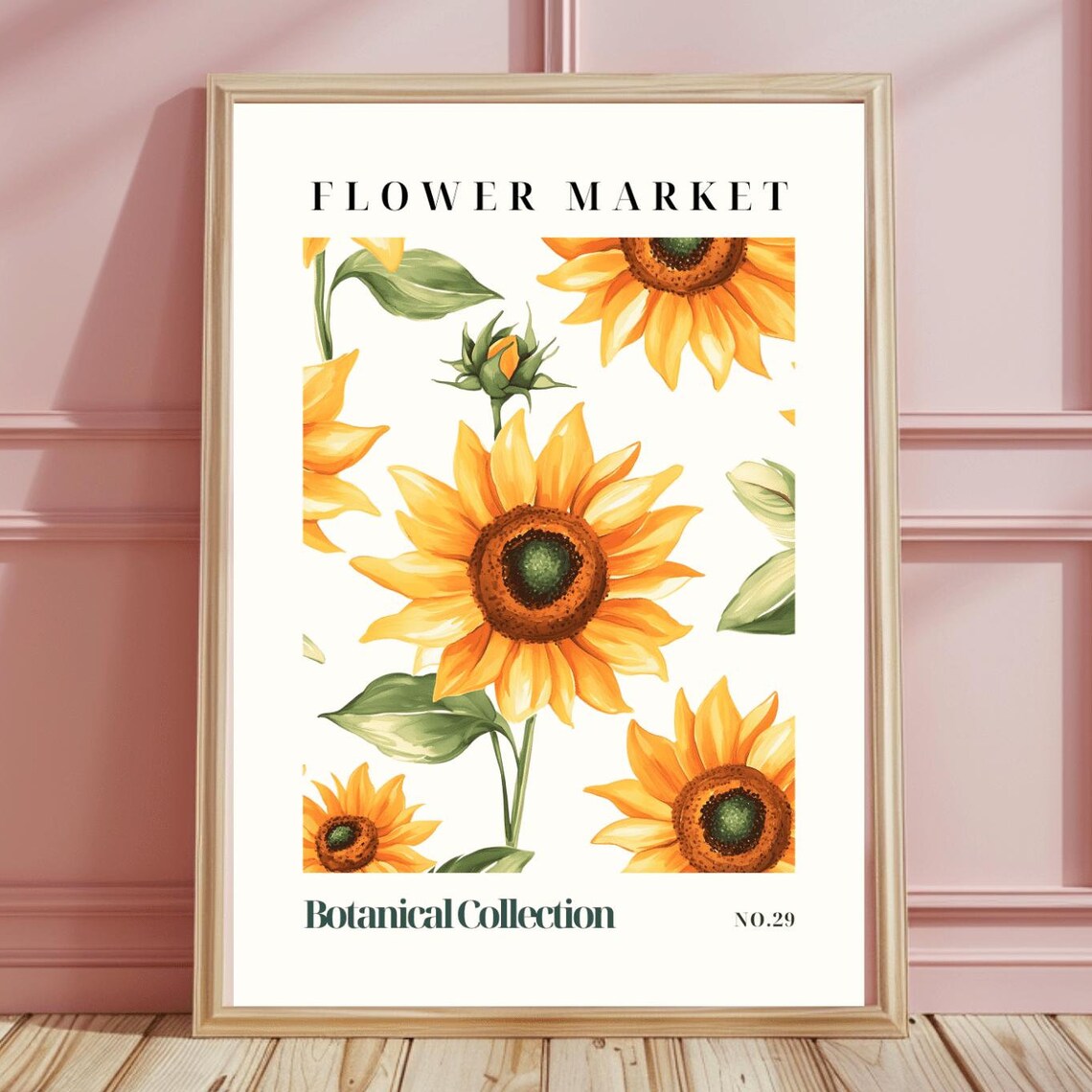 Large Sunflower Blooms Flower Market Watercolor Botanical No 29 Poster