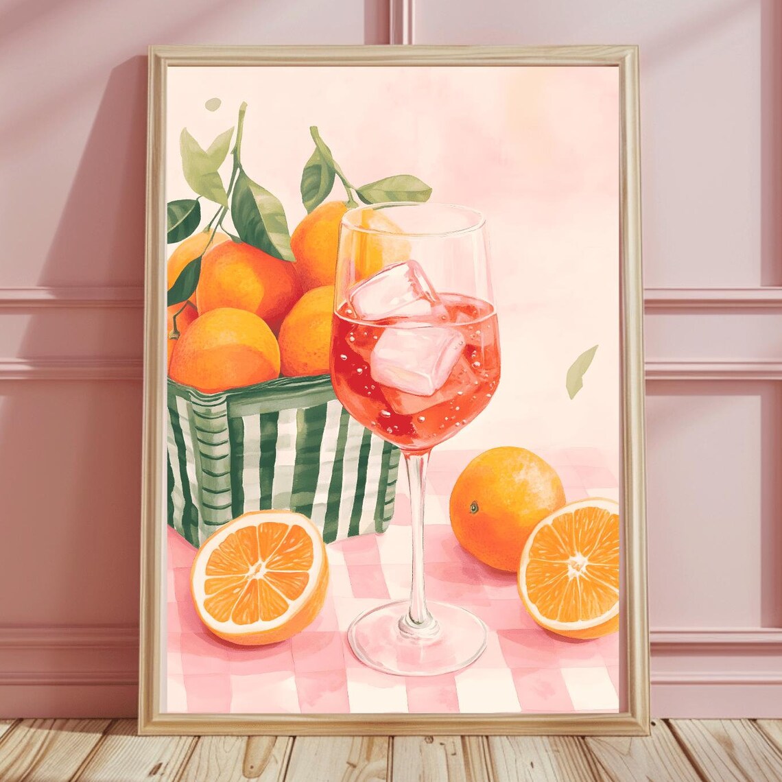 Aperol Spritz Wine Glass Orange Basket Watercolor Kitchen Art Poster