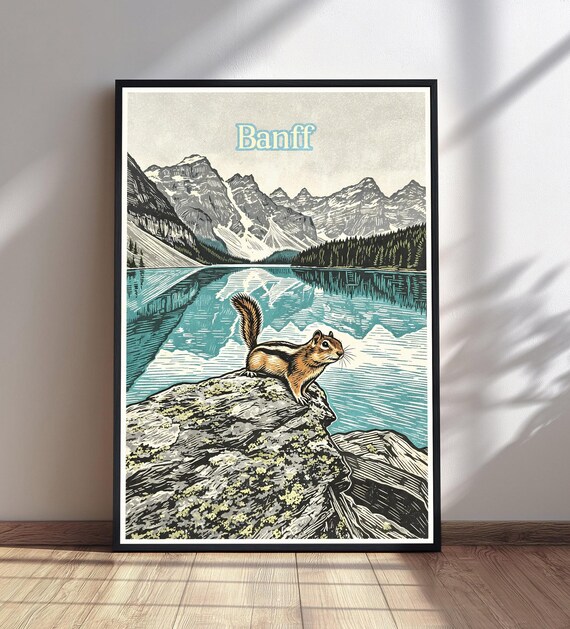 Banff National Park, Woodcut Style Poster