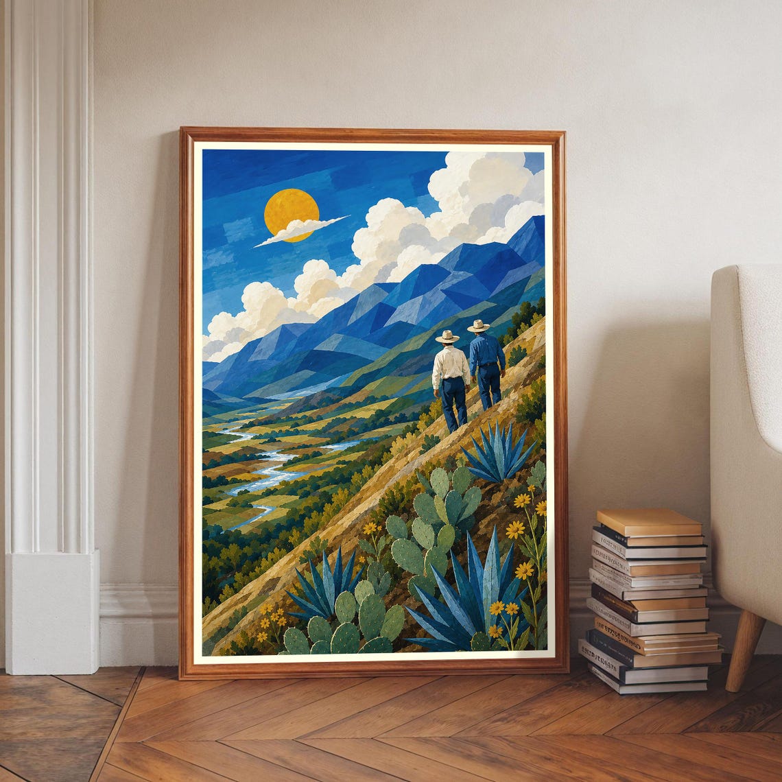 Southwestern Desert Landscape Agave Mountains Hikers Trail Poster