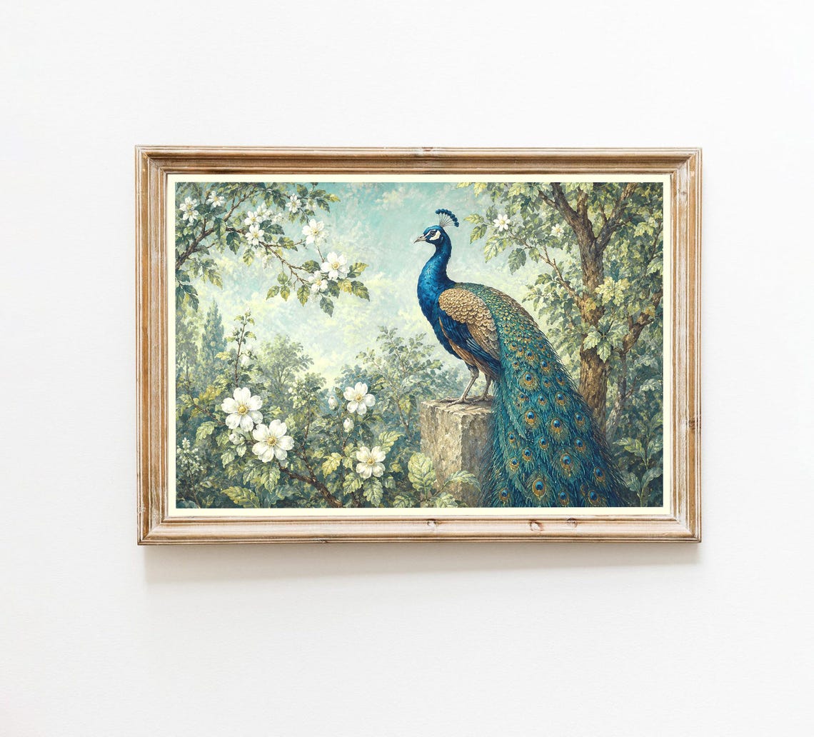 Peacock Wall Art Vibrant Bird Print Elegant Home Decor Lush Foliage Canvas