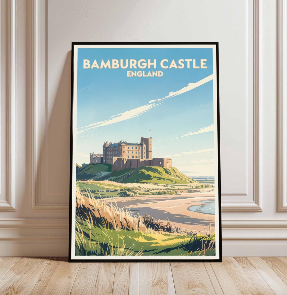 Bamburgh Castle England Retro Seaside Castle Travel Poster Art