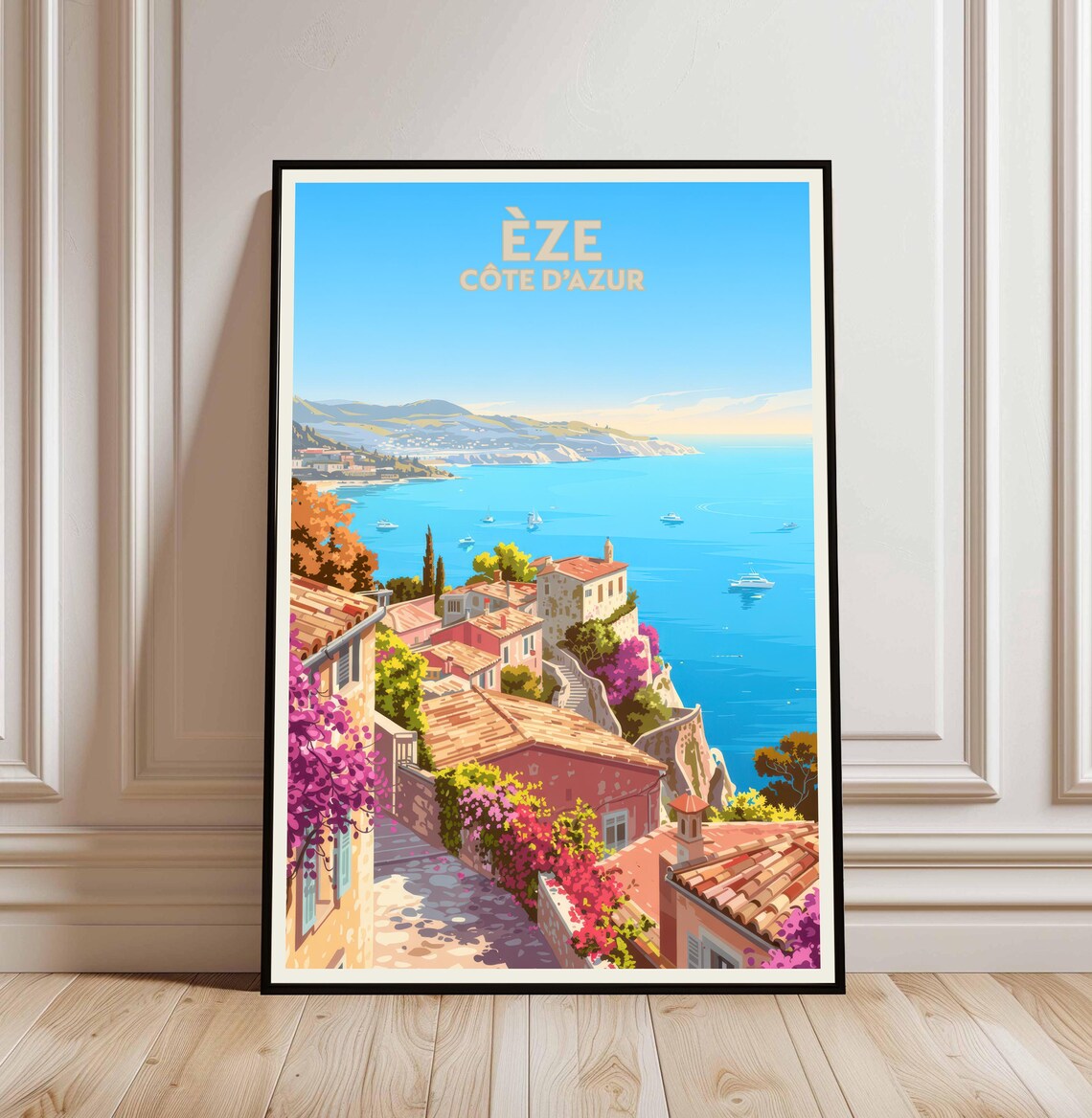Eze Cote dAzur French Riviera Sunny Village Vintage Travel Poster