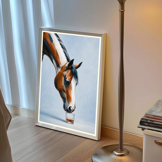 Abstract Horse Art Print Whiskey Drinking Equine Painting Modern Farmhouse Wall Decor Equestrian Alcohol