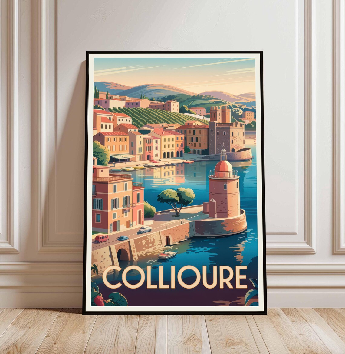 Collioure France Vintage Harbor Lighthouse Coastal Travel Art Poster