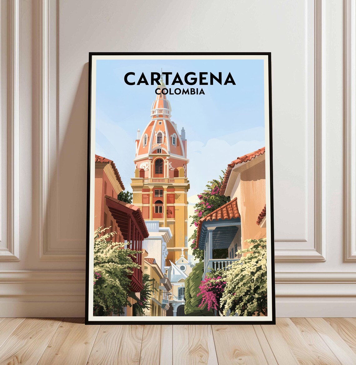 Cartagena Colombia Cathedral Bell Tower Colonial Street Poster