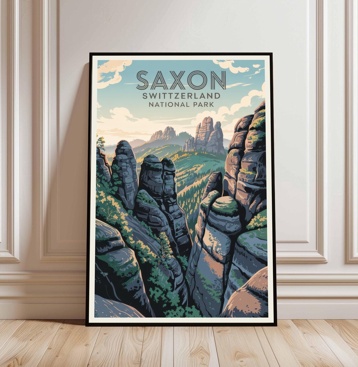 Saxon Switzerland National Park Germany Sandstone Peaks Travel Poster