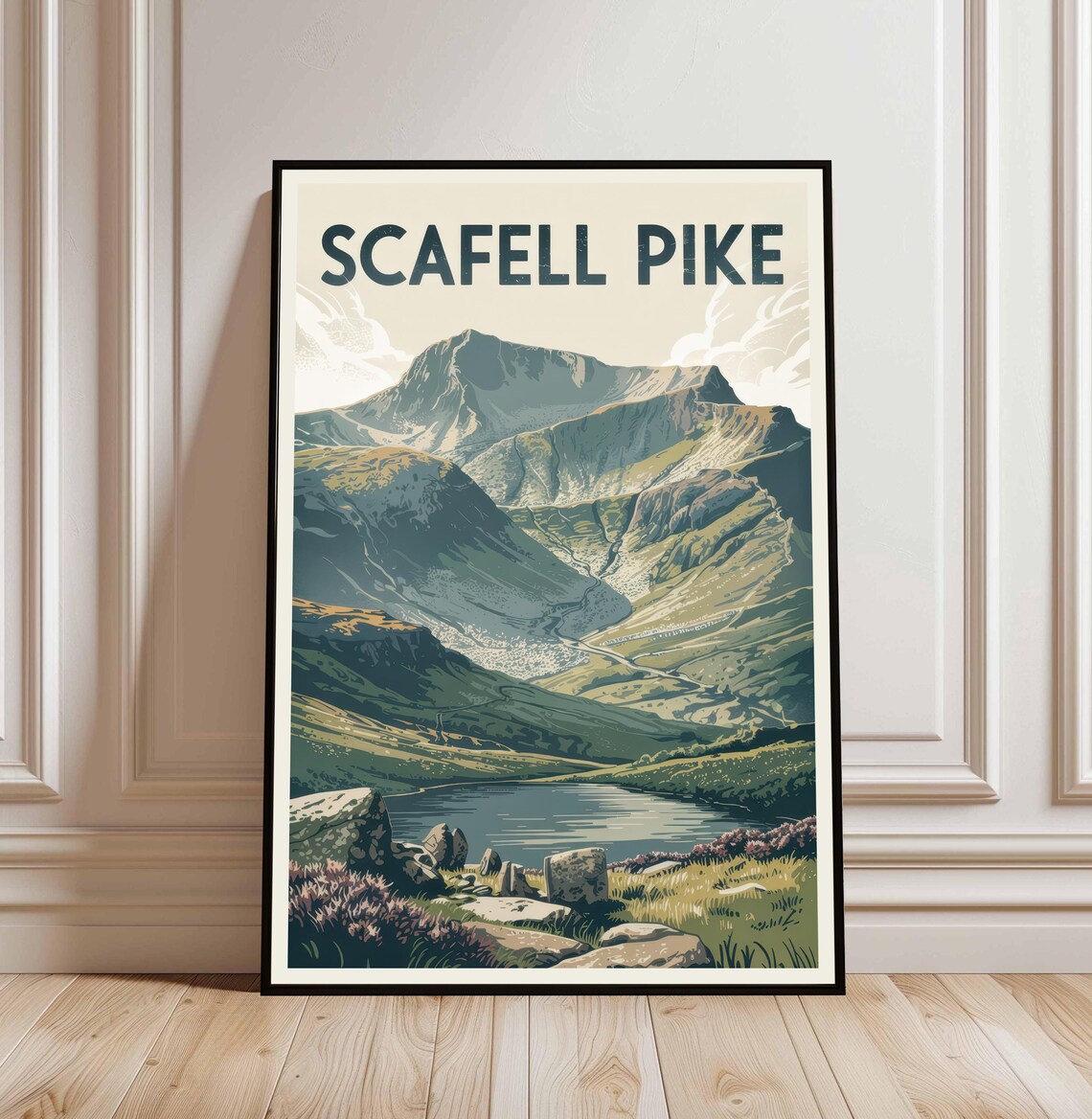 Scafell Pike England Mountain Lake Heather Vintage Travel Poster