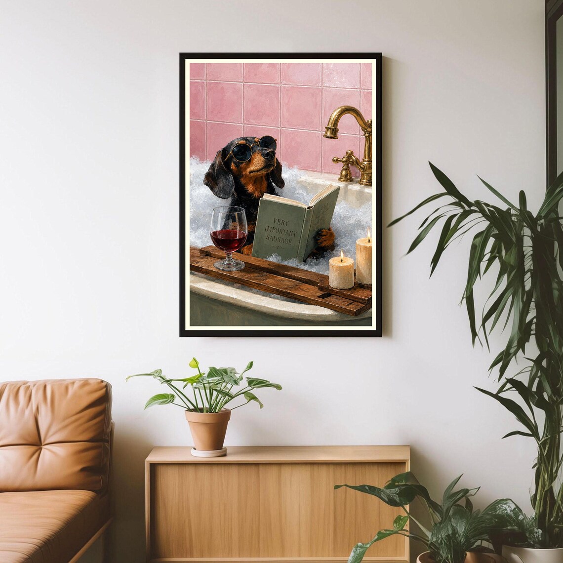 Dachshund Bubble Bath With Sunglasses Funny Dog Bathroom Poster