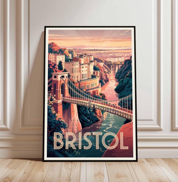 Bristol Print Travel Poster Uk Wall Art England Decor British United Kingdom City