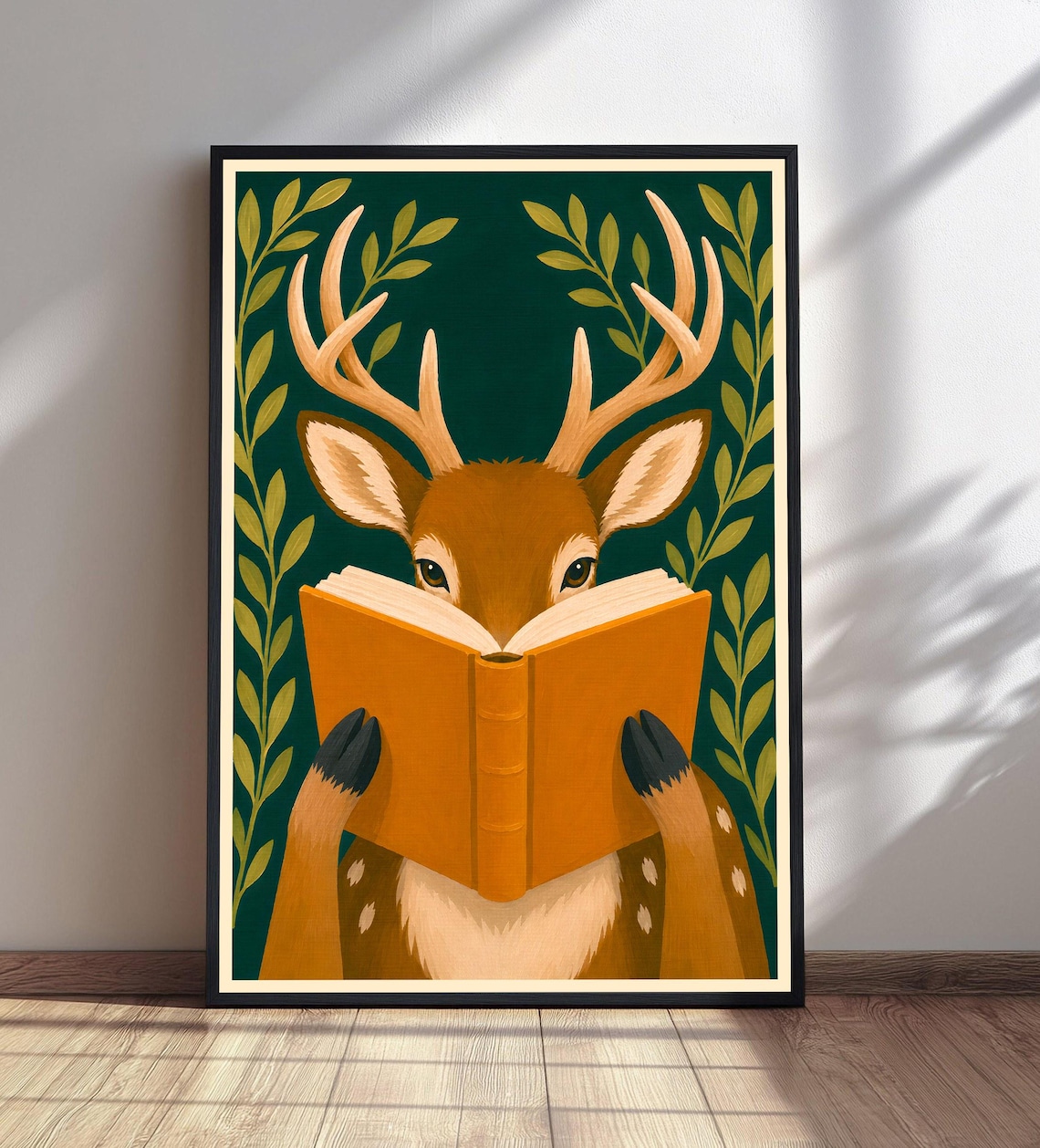 Deer Reading Book, Woodland Nursery Decor