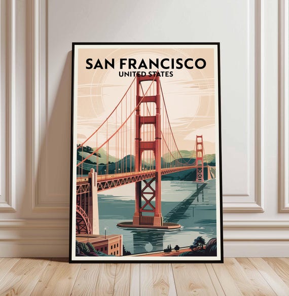 Golden Gate Bridge Print Vintage San Francisco Travel Poster Digital Download