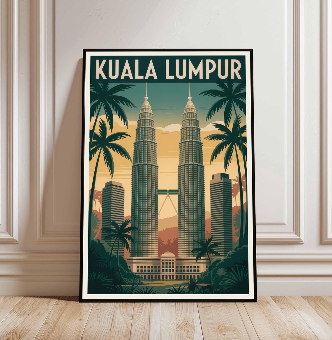 Kuala Lumpur Twin Towers Vintage Style Malaysia Travel Art Poster
