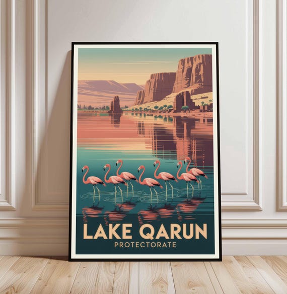 Lake Qarun Protectorate Poster Egypt Travel Print Wall Art Fayoum Nature Vintage Decor